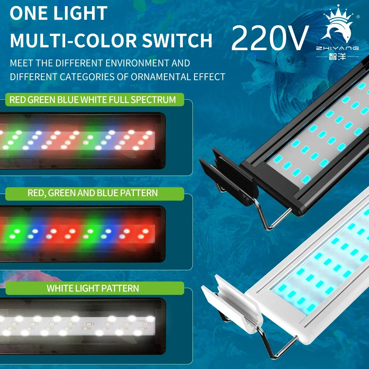 Aquarium Fish Green - Lampa LED do akwarium 220V, podświetlany